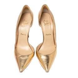 Pre Owned Christian Louboutin Gold Leather Iriza D'orsay Pumps Size 39