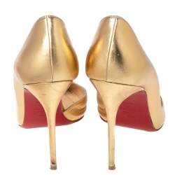Pre Owned Christian Louboutin Gold Leather Iriza D'orsay Pumps Size 39