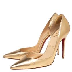 Pre Owned Christian Louboutin Gold Leather Iriza D'orsay Pumps Size 39