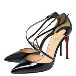 Pre Owned Christian Louboutin Black Patent Leather Uptown Ankle Strap Pumps Size 38.5