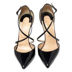 Pre Owned Christian Louboutin Black Patent Leather Uptown Ankle Strap Pumps Size 38.5