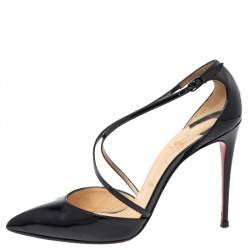 Christian Louboutin Black Leather Uptown Ankle Strap Pumps Size 38