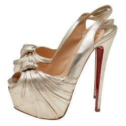 Christian Louboutin Gold Leather Jenny Knotted Platform Slingback Sandals Size 37