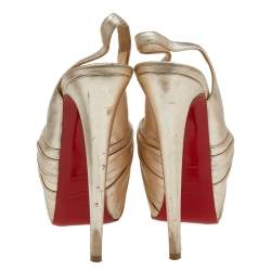Christian Louboutin Gold Leather Jenny Knotted Platform Slingback Sandals Size 37
