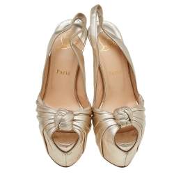 Christian Louboutin Gold Leather Jenny Knotted Platform Slingback Sandals Size 37