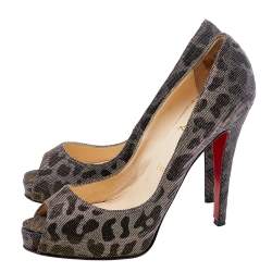 Christian Louboutin Metallic Leopard Print Lurex Fabric Very Prive Pumps Size 38.5