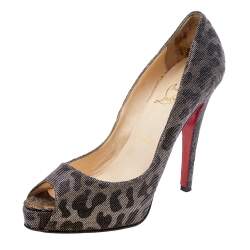 Christian Louboutin Metallic Leopard Print Lurex Fabric Very Prive Pumps Size 38.5