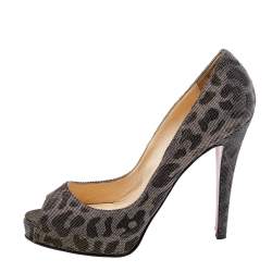 Christian Louboutin Metallic Leopard Print Lurex Fabric Very Prive Pumps Size 38.5