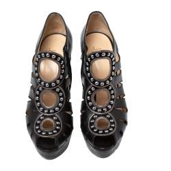 Christian Louboutin Black Leather Maralla Studded Cutout Booties Size 38.5