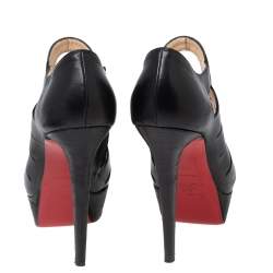 Christian Louboutin Black Leather Maralla Studded Cutout Booties Size 38.5