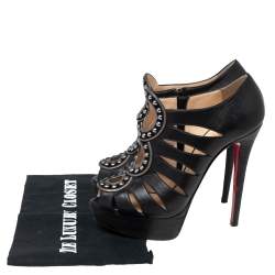Christian Louboutin Black Leather Maralla Studded Cutout Booties Size 38.5