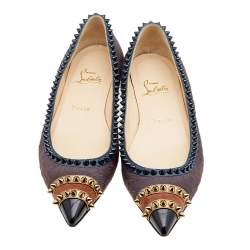 Christian Louboutin Multicolor Calf Hair And Suede Spiked Malabar Hill Ballet Flats Size 38