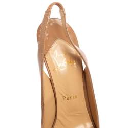 مملوكة مسبقًا حذاء كعب عالي كريستيان لوبوتان نو بريف جلد بيج لامع بحزام للكاحل مقاس 38.5