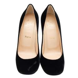Pre Owned Christian Louboutin Black Velvet Cadrilla Corazon Block Heel Pumps Size 38