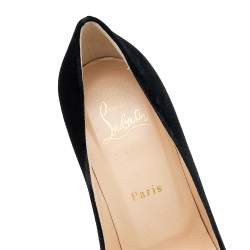 Pre Owned Christian Louboutin Black Velvet Cadrilla Corazon Block Heel Pumps Size 38