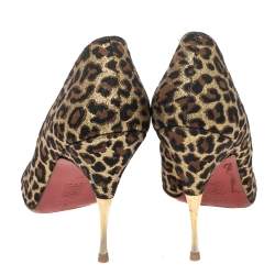 Christian Louboutin Tri-Color Leopard Print Metallic Fabric Yoyospina Giaguaro Peep-Toe Pumps Size 39