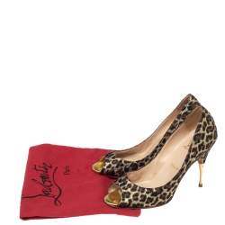 Christian Louboutin Tri-Color Leopard Print Metallic Fabric Yoyospina Giaguaro Peep-Toe Pumps Size 39