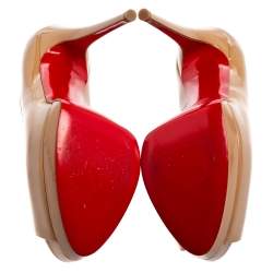 Pre Owned حذاء كعب عالي كريستيان لوبوتان ألتاداما جلد لامع بيج مقاس 40.5