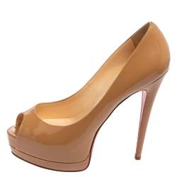 Pre Owned حذاء كعب عالي كريستيان لوبوتان ألتاداما جلد لامع بيج مقاس 40.5