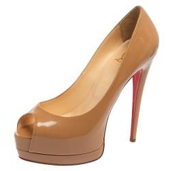 Pre Owned حذاء كعب عالي كريستيان لوبوتان ألتاداما جلد لامع بيج مقاس 40.5