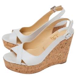 Christian Louboutin White Leather Reine De Liege Wedge Platform Sandals Size 39