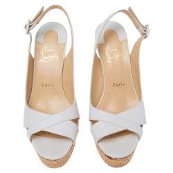 Christian Louboutin White Leather Reine De Liege Wedge Platform Sandals Size 39