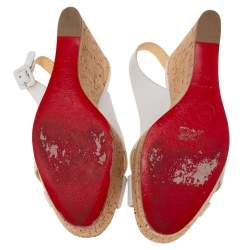 Christian Louboutin White Leather Reine De Liege Wedge Platform Sandals Size 39