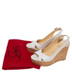 Christian Louboutin White Leather Reine De Liege Wedge Platform Sandals Size 39