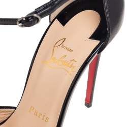 مملوكة مسبقًا صندل كريستيان لوبوتان إيرباك جلد وسويدي أسود سير حرف تي مزين بفيونكة مقاس 37