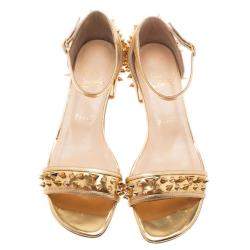 Christian Louboutin Gold Spiked Leather Druide Sandals Size 38