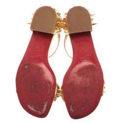 Christian Louboutin Gold Spiked Leather Druide Sandals Size 38