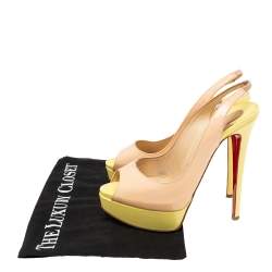 Pre Owned Christian Louboutin Beige/Yellow  Patent Leather Lady Peep  Slingback Platform Pumps Size 36