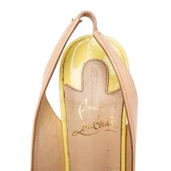 Pre Owned Christian Louboutin Beige/Yellow  Patent Leather Lady Peep  Slingback Platform Pumps Size 36