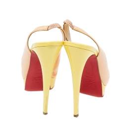 Pre Owned Christian Louboutin Beige/Yellow  Patent Leather Lady Peep  Slingback Platform Pumps Size 36