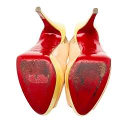Pre Owned Christian Louboutin Beige/Yellow  Patent Leather Lady Peep  Slingback Platform Pumps Size 36