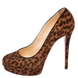 Pre Owned Christian Louboutin Brown Leopard Print Calf Hair Bianca Platform Pumps Size 41