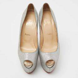 مملوكة مسبقًا حذاء كعب عالي كريستيان لوبوتان دافوديل غليتر فضي نعل سميك مقاس 38