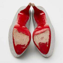 مملوكة مسبقًا حذاء كعب عالي كريستيان لوبوتان دافوديل غليتر فضي نعل سميك مقاس 38