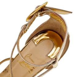 Christian Louboutin Metallic Gold Leather Choca Platform Ankle Strap Sandals Size 36.5