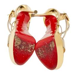 Christian Louboutin Metallic Gold Leather Choca Platform Ankle Strap Sandals Size 36.5
