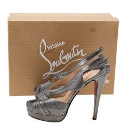 Christian Louboutin Metallic Grey Leather Platform Slingback Sandals Size 36.5