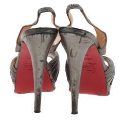 Christian Louboutin Metallic Grey Leather Platform Slingback Sandals Size 36.5