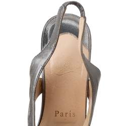 Christian Louboutin Metallic Grey Leather Platform Slingback Sandals Size 36.5