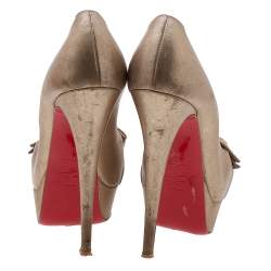 Pre Owned Christian Louboutin Metallic Gold Leather Madame Butterfly Peep Toe Platform Pumps Size 36.5