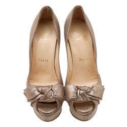 Pre Owned Christian Louboutin Metallic Gold Leather Madame Butterfly Peep Toe Platform Pumps Size 36.5