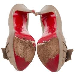 Pre Owned Christian Louboutin Metallic Gold Leather Madame Butterfly Peep Toe Platform Pumps Size 36.5