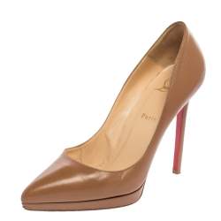 Pre Owned Christian Louboutin Tan Leather Pigalle Plato Pumps Size 41