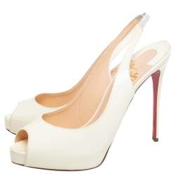 Pre Owned Christian Louboutin Cream Patent Leather Private Number Slingback Pumps Size 39.5