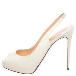 Pre Owned Christian Louboutin Cream Patent Leather Private Number Slingback Pumps Size 39.5