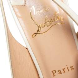 Pre Owned Christian Louboutin Cream Patent Leather Private Number Slingback Pumps Size 39.5